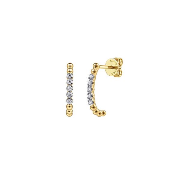 14K Yellow Gold Diamond J-Hoop Earrings Moore Jewelers Laredo, TX