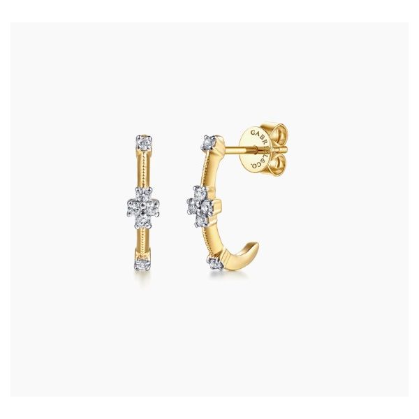 14K Yellow Gold J-Hoop Diamond Earrings Moore Jewelers Laredo, TX