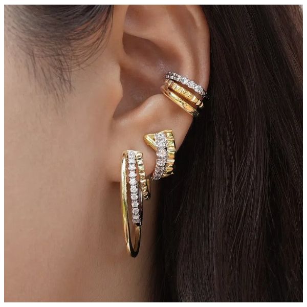 Two Tone 14K Yellow & White Gold Single Ear Diamond Cuff Image 2 Moore Jewelers Laredo, TX