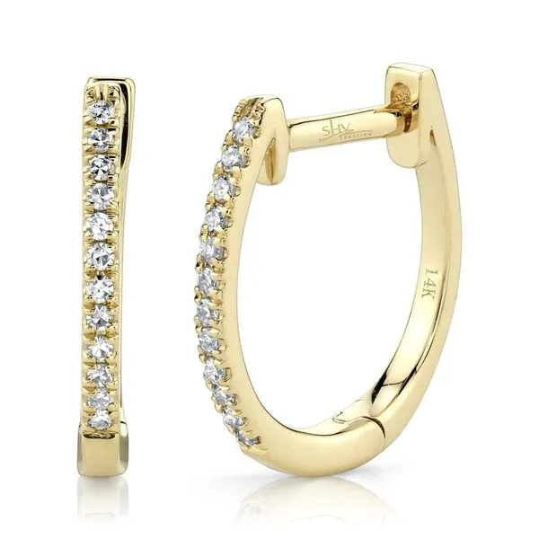 14K Yellow Gold Diamond Huggie Hoop Earrings Moore Jewelers Laredo, TX