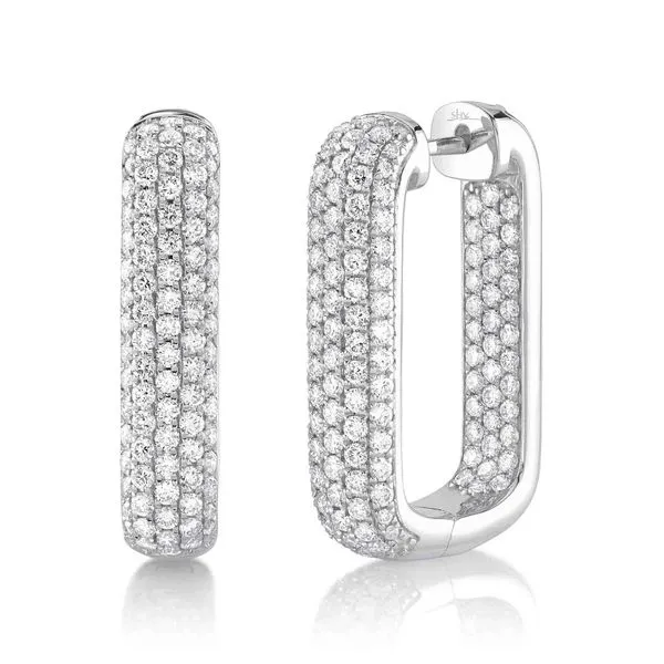 14K White Gold Pave Diamond Hoop Earrings Moore Jewelers Laredo, TX