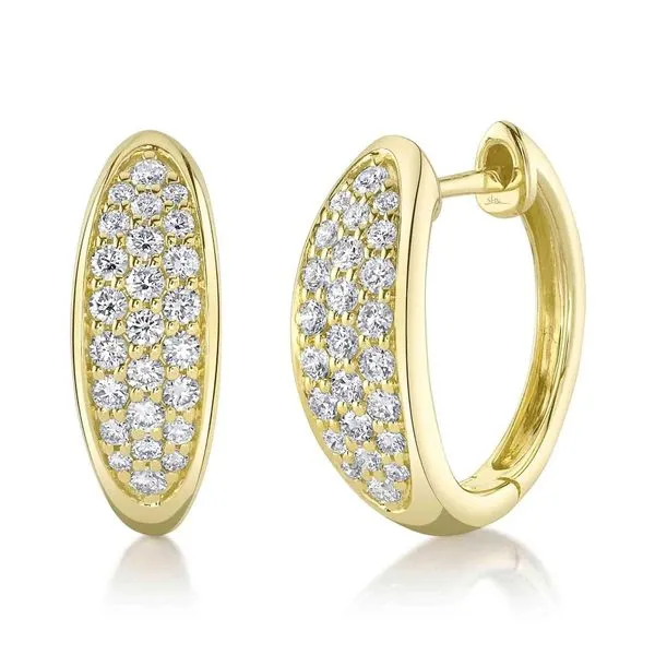 14K Yellow Gold Small Pave Diamond Hoop Earrings Moore Jewelers Laredo, TX