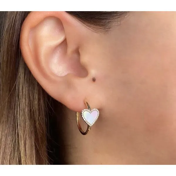 14K Yellow Gold Mother of Pearl Heart Hoop Earrings Image 2 Moore Jewelers Laredo, TX
