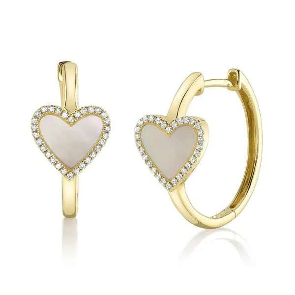 14K Yellow Gold Mother of Pearl Heart Hoop Earrings Moore Jewelers Laredo, TX