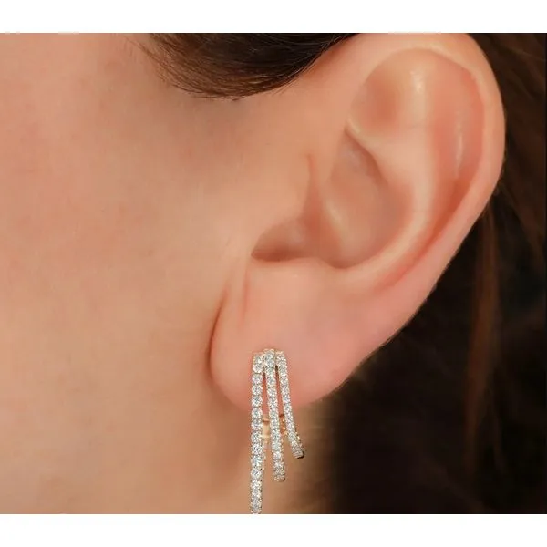 14K White Gold Three Row Diamond Hoop Earrings Image 2 Moore Jewelers Laredo, TX