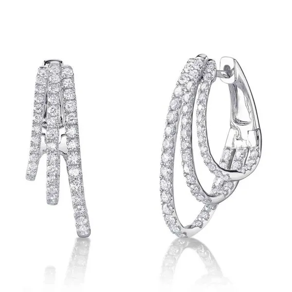 14K White Gold Three Row Diamond Hoop Earrings Moore Jewelers Laredo, TX
