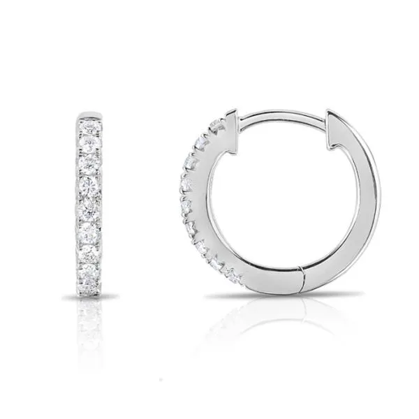 14K White Gold Diamond Huggie Hoop Earrings Moore Jewelers Laredo, TX