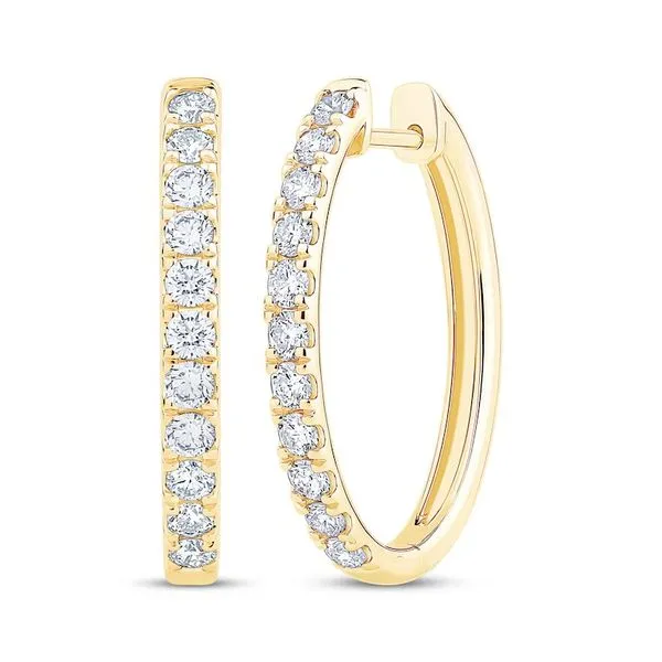 14K Yellow Gold Diamond Huggie Hoop Earrings Moore Jewelers Laredo, TX