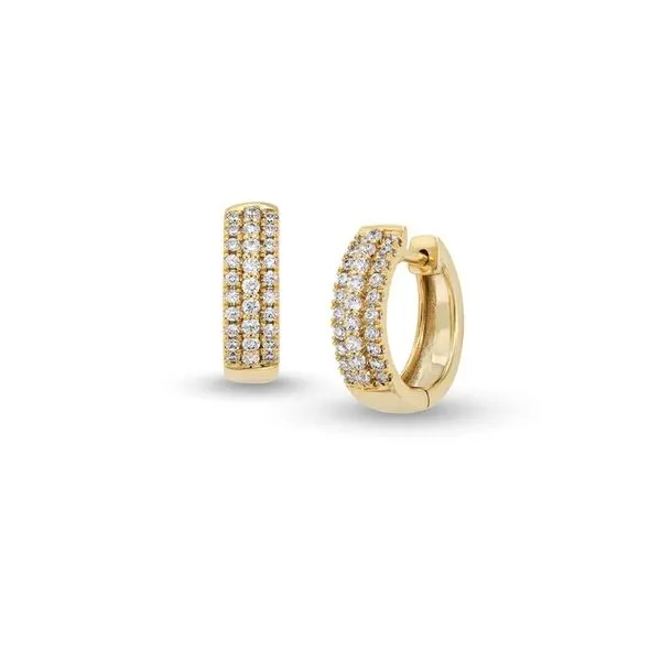 14K Yellow Gold Three Row Diamond Huggie Hoop Earrings Moore Jewelers Laredo, TX