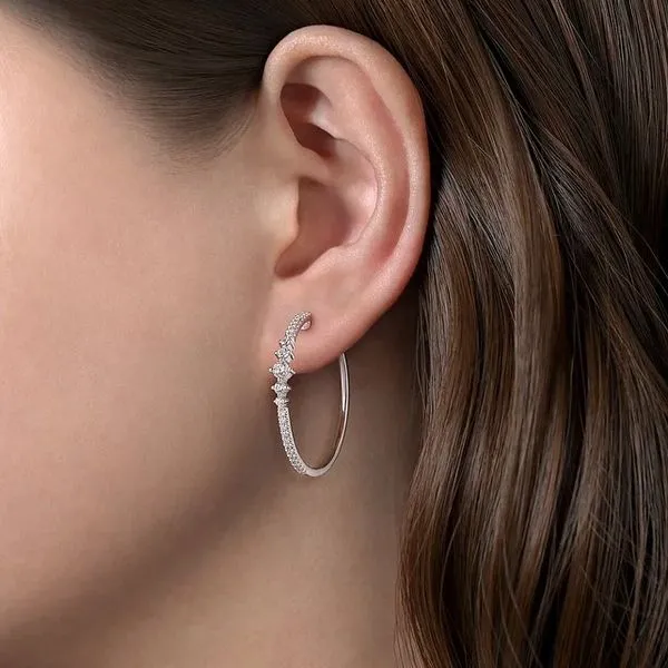 14K White Gold Diamond Hoop Earrings Image 2 Moore Jewelers Laredo, TX