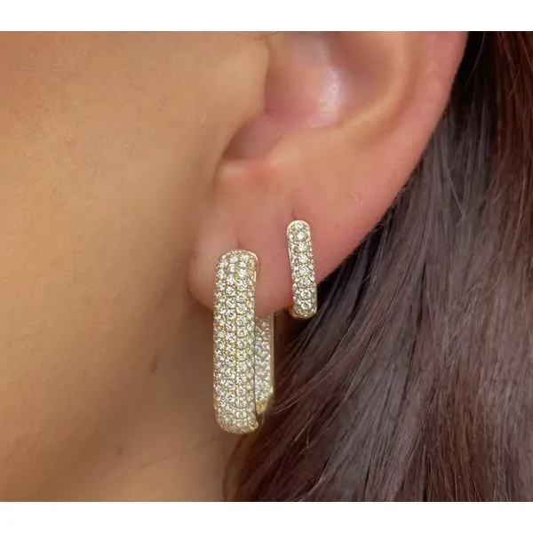 14K Yellow Gold Diamond Pave Huggie Earrings Image 2 Moore Jewelers Laredo, TX