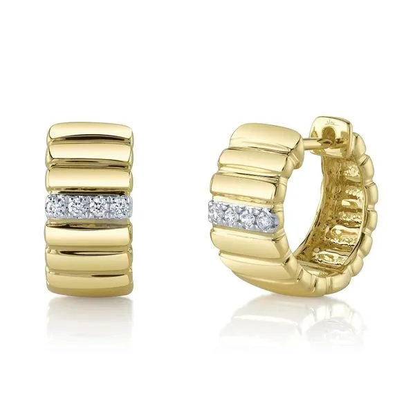 14K Yellow Gold Polished Panel Pave Diamond Huggie Earrings Moore Jewelers Laredo, TX