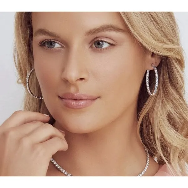 14K White Gold Miracle Set Diamond Hoop Earrings Image 2 Moore Jewelers Laredo, TX