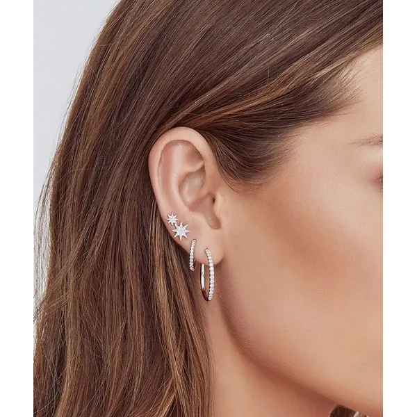 14K White Gold Diamond Hoop Earrings Image 2 Moore Jewelers Laredo, TX