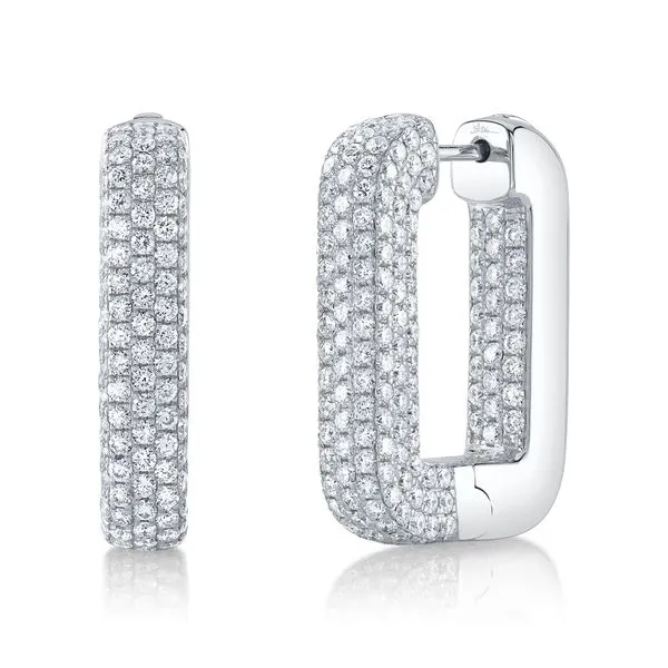 14K White Gold Diamond Pave Rectangular Hoop Earrings Moore Jewelers Laredo, TX