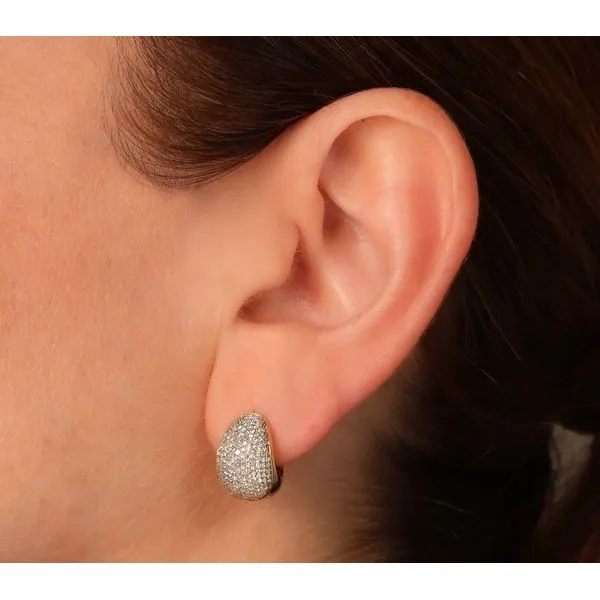 14K White Gold Huggie Hoop Pave Diamond Earrings Image 2 Moore Jewelers Laredo, TX