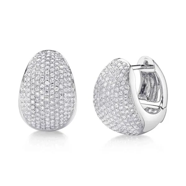 14K White Gold Huggie Hoop Pave Diamond Earrings Moore Jewelers Laredo, TX