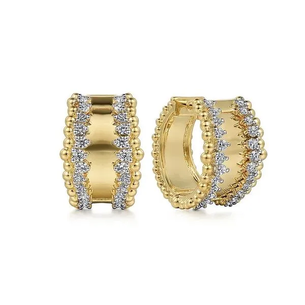 14K Yellow Gold Diamond Huggie Hoop Earrings Moore Jewelers Laredo, TX