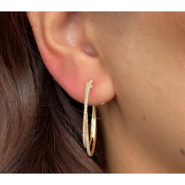 14K Yellow Gold Double Row Diamond Hoop Earrings Image 2 Moore Jewelers Laredo, TX