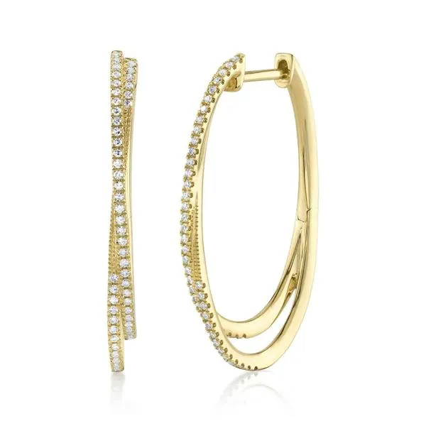 14K Yellow Gold Double Row Diamond Hoop Earrings Moore Jewelers Laredo, TX
