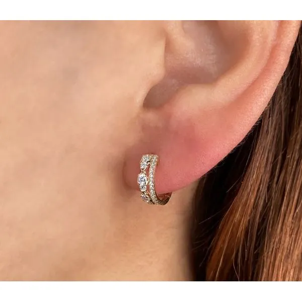 14K Yellow Gold Diamond Huggie Hoop Earrings Image 2 Moore Jewelers Laredo, TX