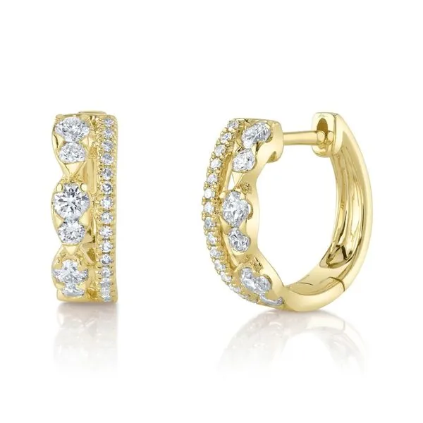 14K Yellow Gold Diamond Huggie Hoop Earrings Moore Jewelers Laredo, TX