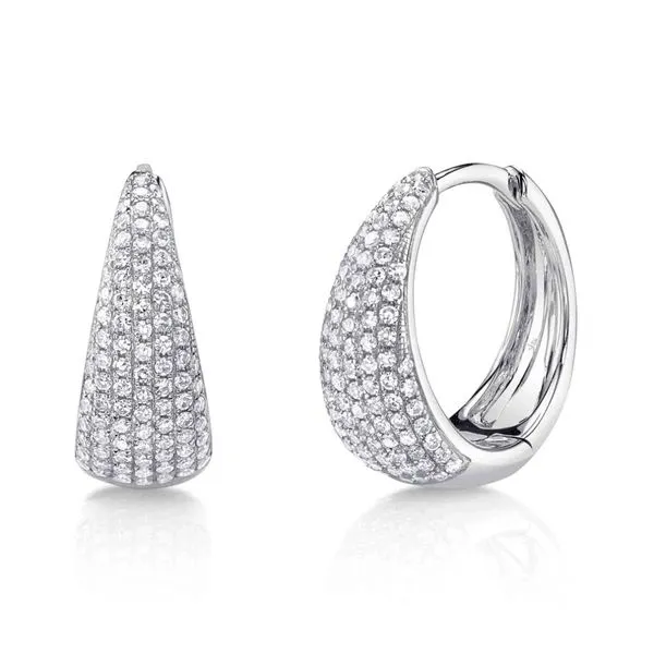14K White Gold Diamond Huggie Hoop Earrings Moore Jewelers Laredo, TX