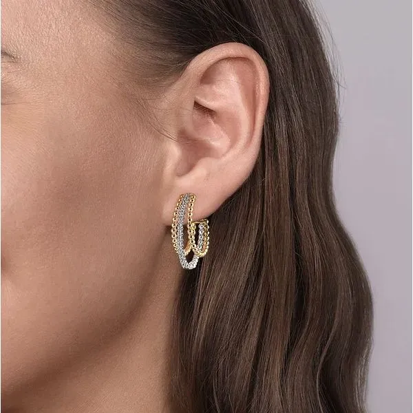 Two Tone 14K White & Yellow Gold Diamond Hoop Earrings Image 2 Moore Jewelers Laredo, TX