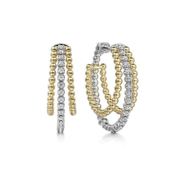 Two Tone 14K White & Yellow Gold Diamond Hoop Earrings Moore Jewelers Laredo, TX