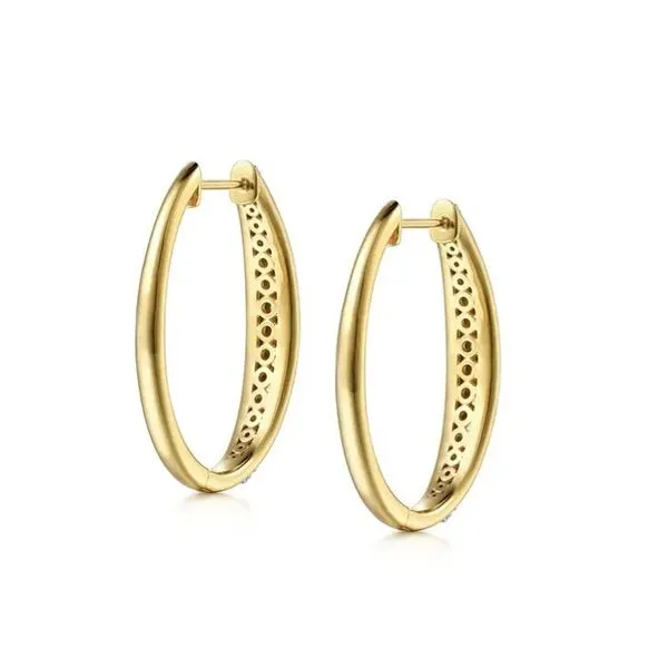 Two Tone 14K Yellow & White Gold Diamond Hoop Earrings Image 2 Moore Jewelers Laredo, TX