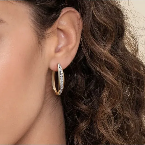 Two Tone 14K Yellow & White Gold Diamond Hoop Earrings Image 3 Moore Jewelers Laredo, TX