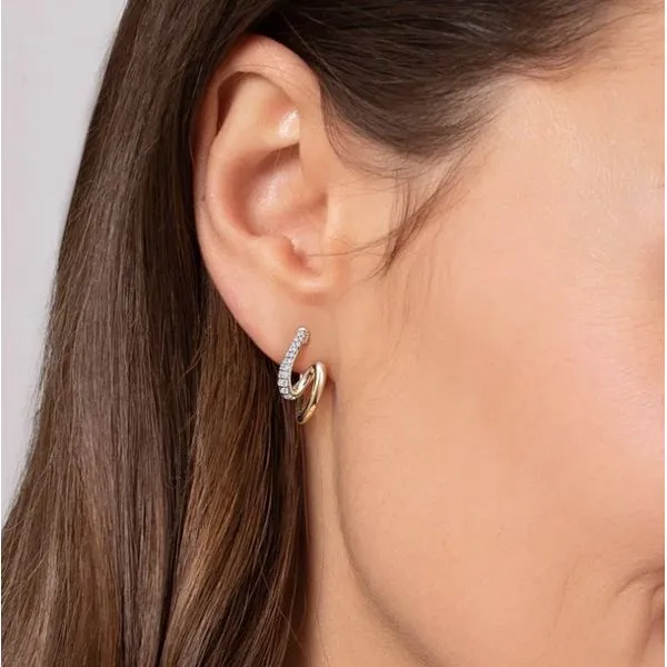 Two Tone 14K Yellow & White Gold Diamond Swirl Hoop Earrings Image 3 Moore Jewelers Laredo, TX