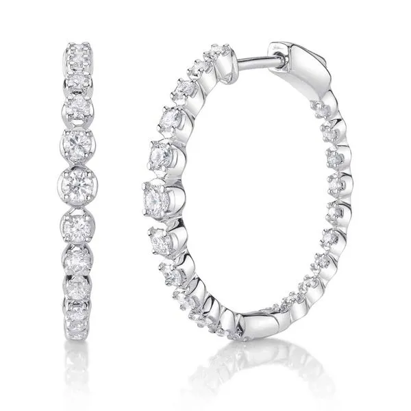14K White Gold Crown Set Graduated Diamond Hoop Earrings Moore Jewelers Laredo, TX