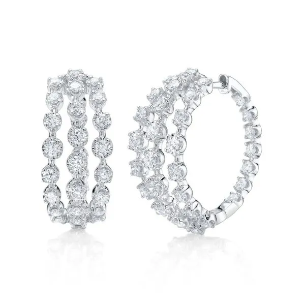 14K White Gold Gold Crown Set Graduated Diamond Hoop Earrings Moore Jewelers Laredo, TX