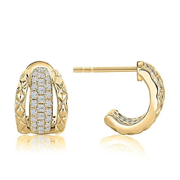 14K Yellow Gold Diamond Huggie Earrings Image 3 Moore Jewelers Laredo, TX