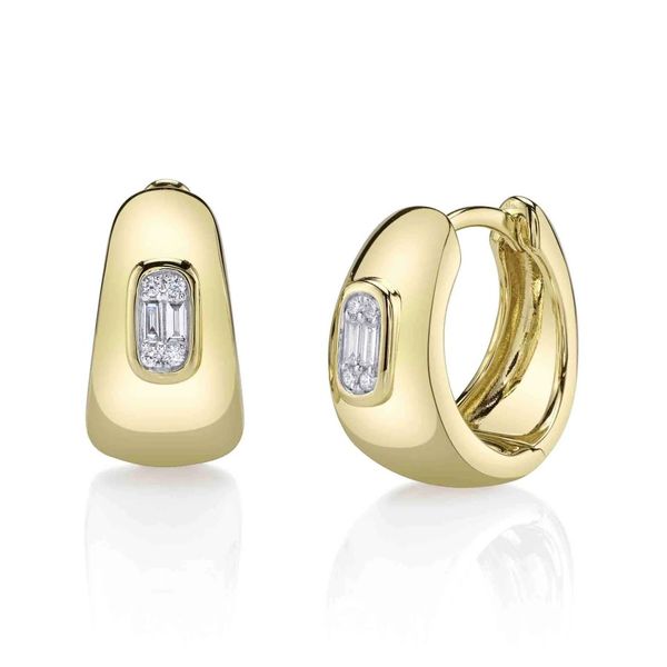 14K Gold Diamond Baguette Huggie Hoop Earrings Moore Jewelers Laredo, TX