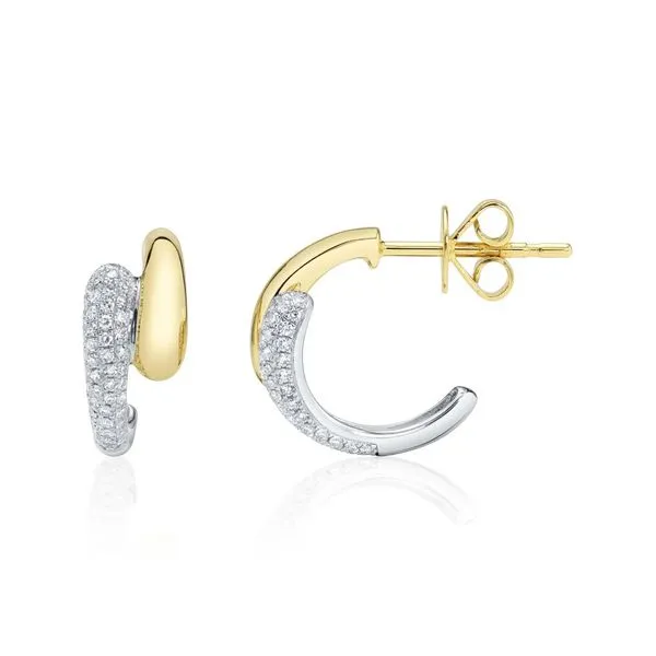 Two Tone 14K Yellow & White Gold Bypass Diamond Hoop Earrings Image 2 Moore Jewelers Laredo, TX
