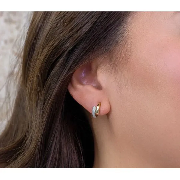 Two Tone 14K Yellow & White Gold Bypass Diamond Hoop Earrings Image 3 Moore Jewelers Laredo, TX