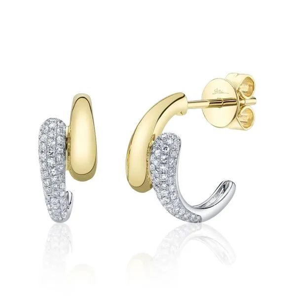 Two Tone 14K Yellow & White Gold Bypass Diamond Hoop Earrings Moore Jewelers Laredo, TX