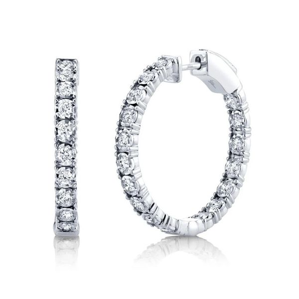 14K White Gold Diamond Hoop Earrings Moore Jewelers Laredo, TX