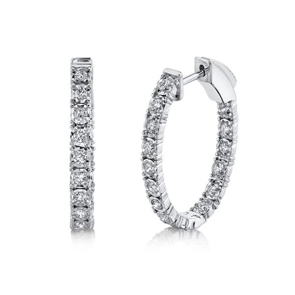 14K White Gold Oval Diamond Hoop Earrings Moore Jewelers Laredo, TX