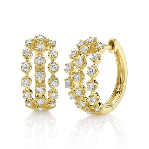 14K Yellow Gold Crown Set Diamond Hoop Earrings Moore Jewelers Laredo, TX