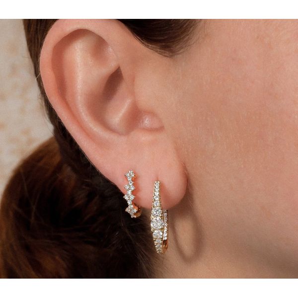 14K Yellow Gold Graduated Diamond Hoop Earrings Image 2 Moore Jewelers Laredo, TX