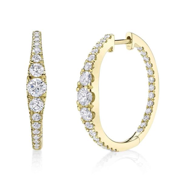 14K Yellow Gold Graduated Diamond Hoop Earrings Moore Jewelers Laredo, TX