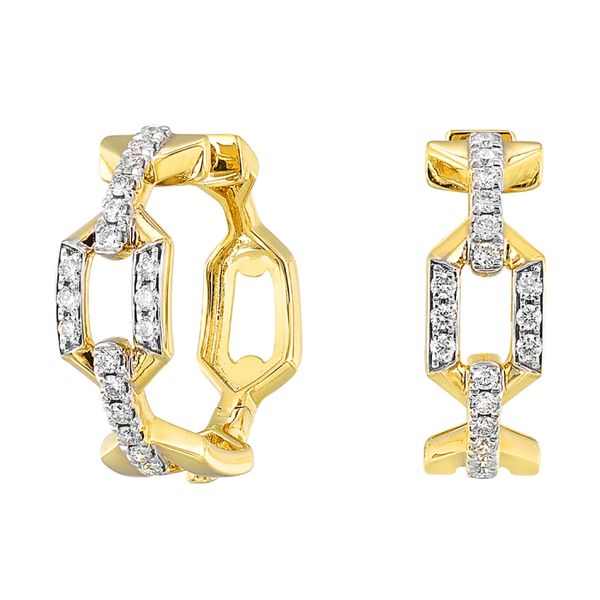14K Yellow Gold Diamond Link Hoop Earrings Moore Jewelers Laredo, TX