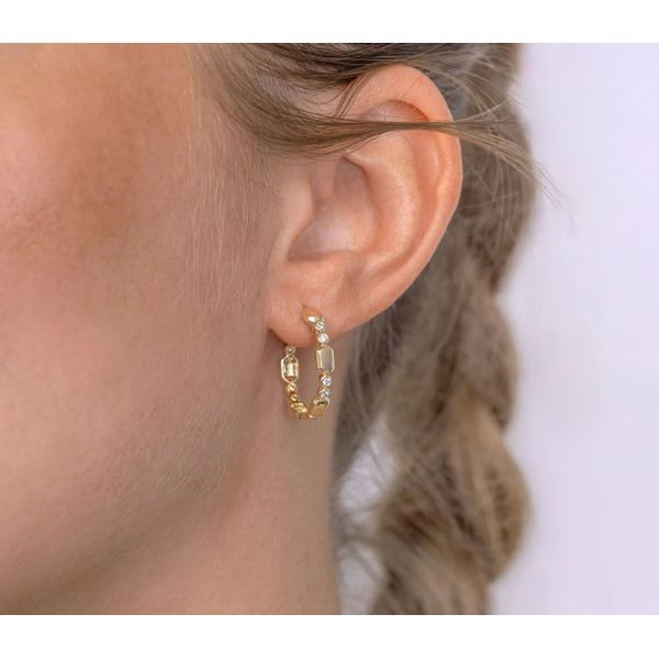 14K Gold Diamond Geo Hoop Earrings Image 2 Moore Jewelers Laredo, TX