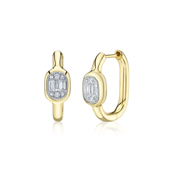 14K Gold Bezel Diamond Baguette Oval Hoops Moore Jewelers Laredo, TX