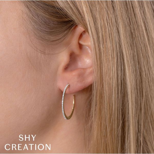 14K Gold Diamond J-Hoop Earrings with Pavé Diamonds Image 2 Moore Jewelers Laredo, TX