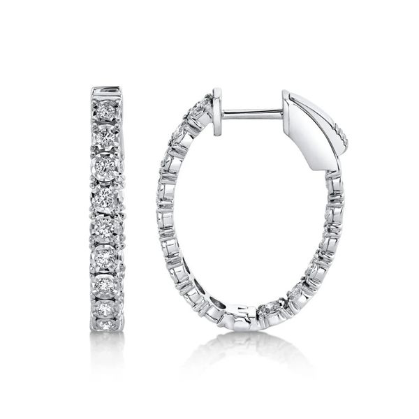 14K White Gold Diamond Hoop Earrings Image 2 Moore Jewelers Laredo, TX