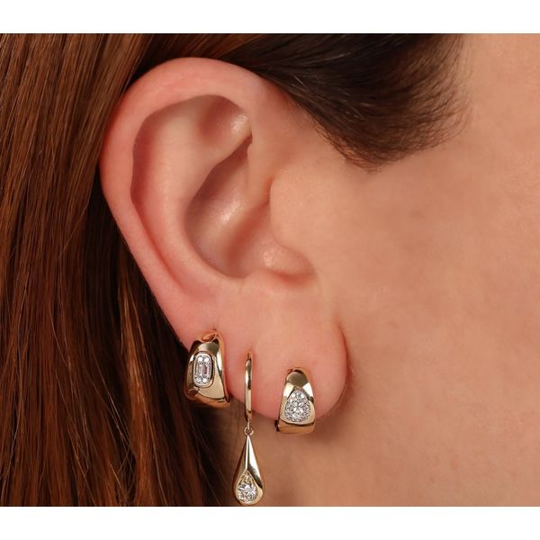 14K Gold Diamond Baguette Huggie Hoop Earrings Image 2 Moore Jewelers Laredo, TX